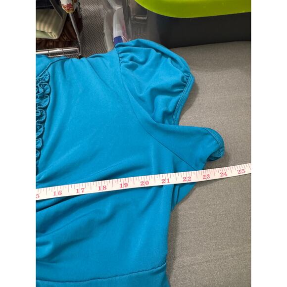 Heart & Soul Blue Ruffle Front Puff Sleeve Tunic Top 3X - Picture 6 of 8